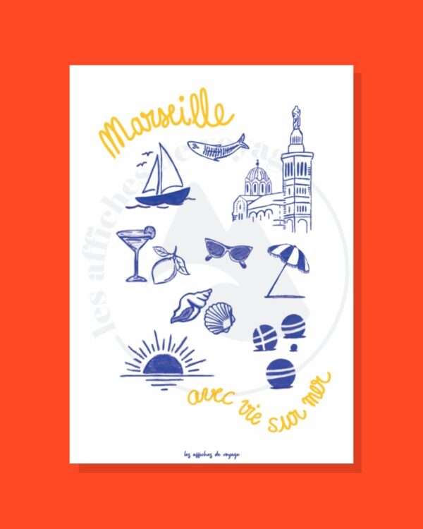 Affiche Marseille avec vie sur mer