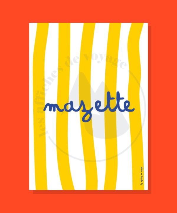 Affiche typographique Mazette avec rayures jaunes et blanches – déco murale colorée du Sud