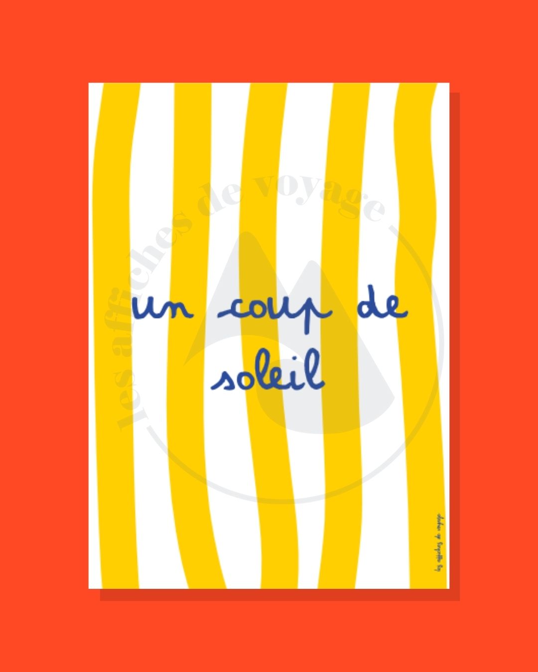Affiche typographique Un coup de soleil – expression du Sud en rayures jaunes et blanches