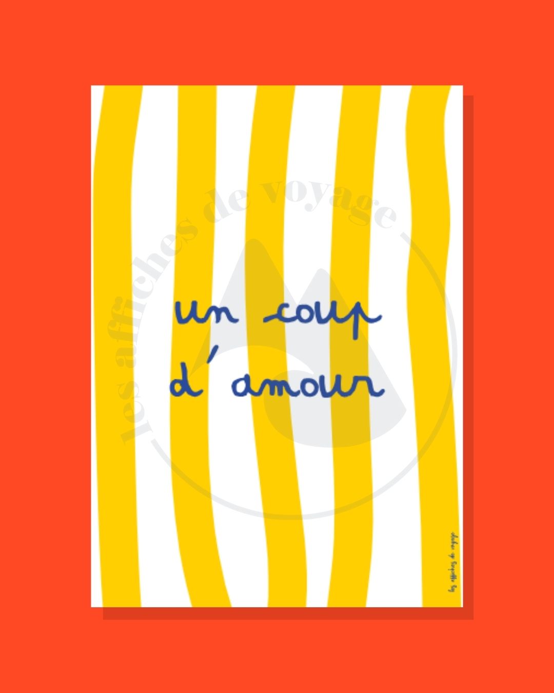 Affiche typographique Un coup d’amour – expression romantique et solaire en rayures jaunes et blanches