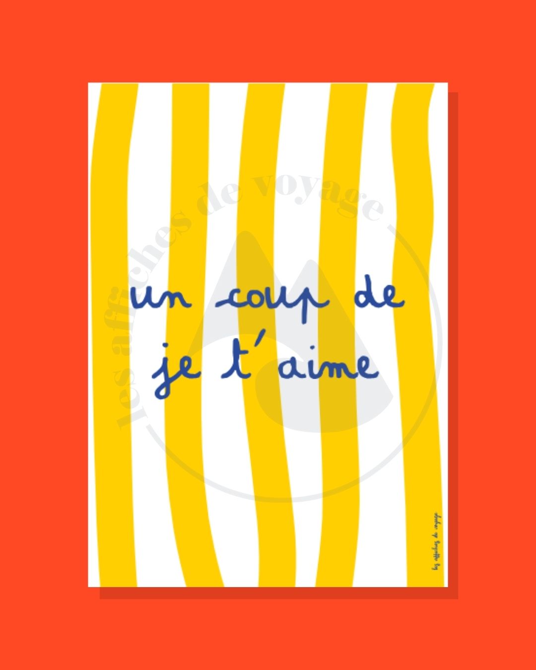 Affiche typographique Un coup de je t’aime – expression romantique et solaire en rayures jaunes et blanches